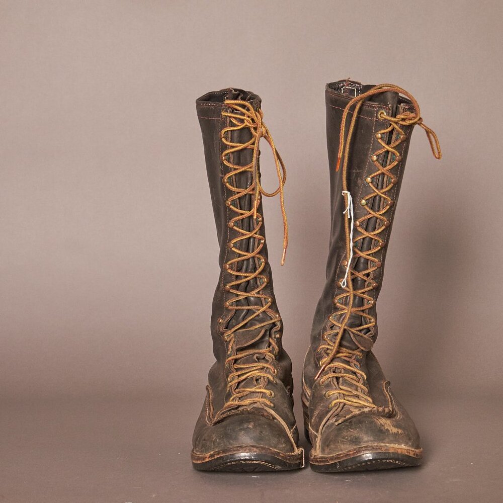 1990s Westco Vibram Sole Pole Climber Logger Black Leather Boots